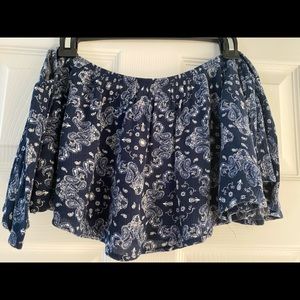 Off-the-shoulder Paisley Cropped Top